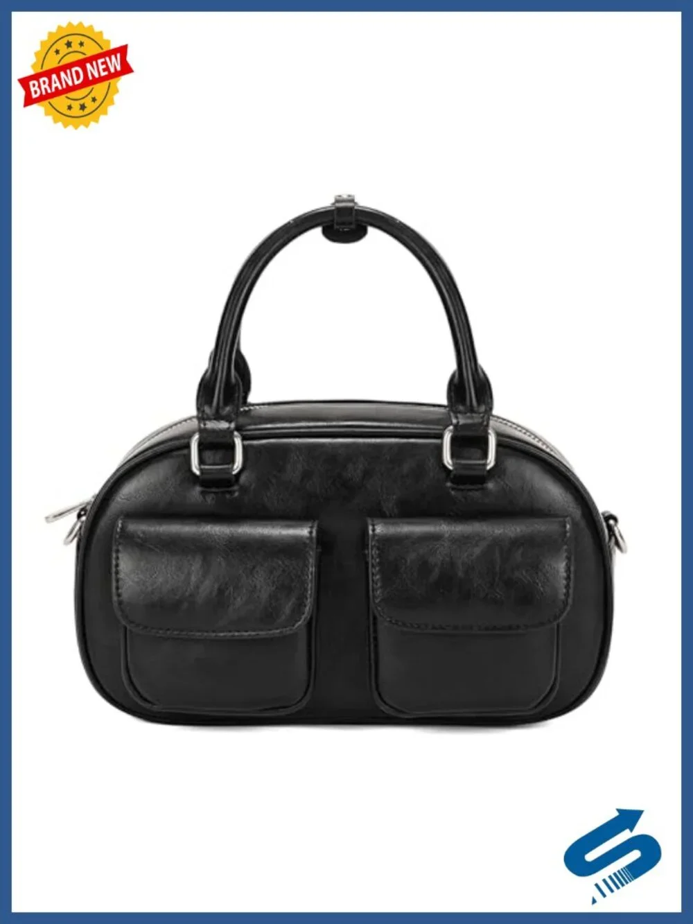 Vegan Leather Boston Barrel Bag for Women, Satchel Purse with Dual Pocket